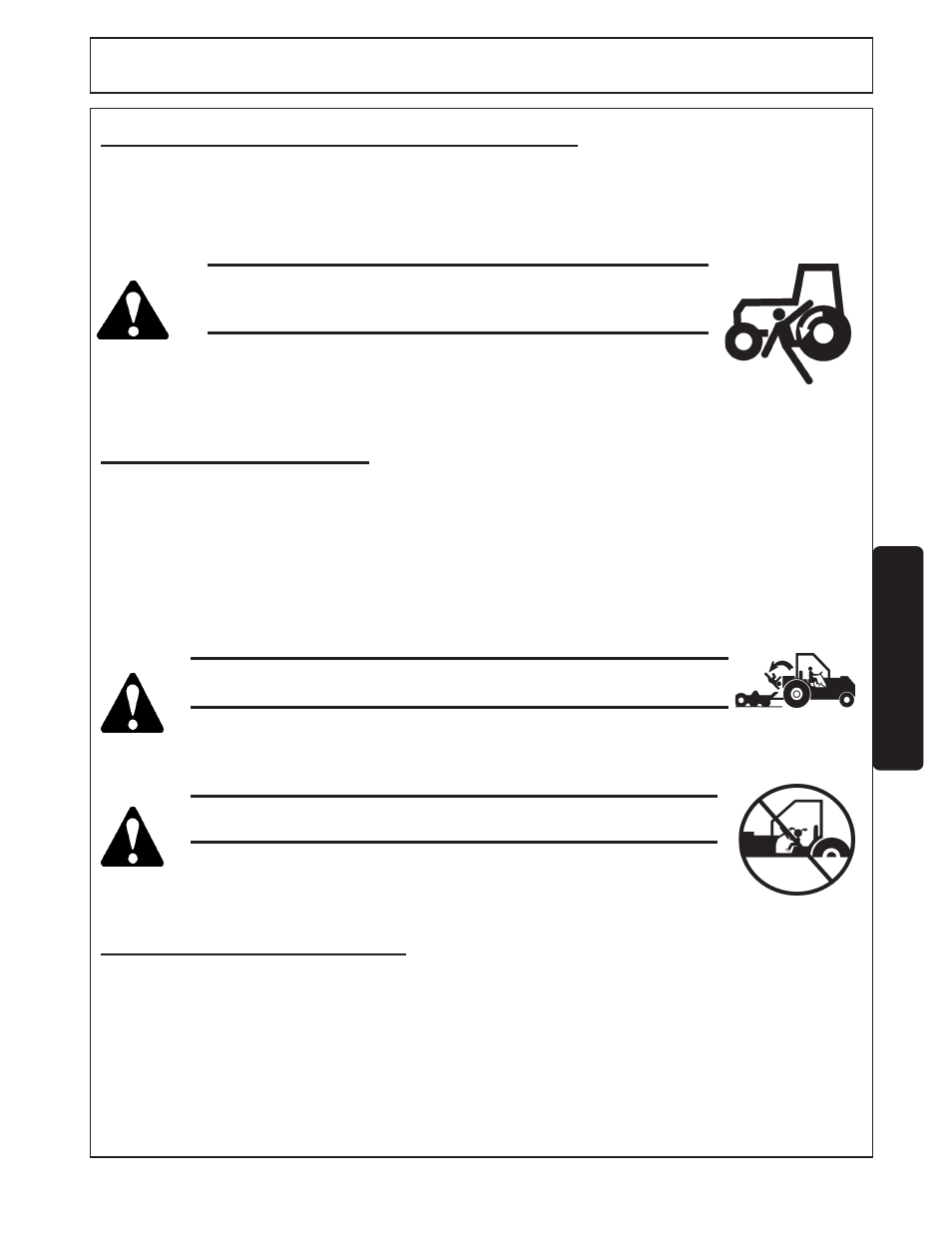 3) getting on and off the tractor -9, 1) boarding the tractor -9, 2) dismounting the tractor -9 | Operation opera tion, Getting on and off the tractor, 1 boarding the tractor, 2 dismounting the tractor | Rhinotek RHINO FL20 User Manual | Page 95 / 152