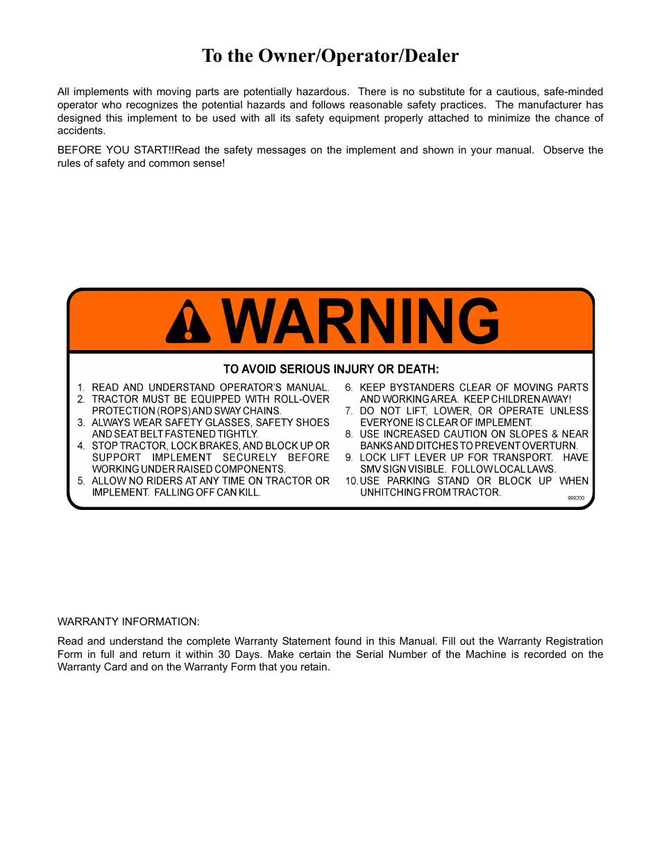 To the owner/operator/dealer | Rhinotek F-4243C User Manual | Page 2 / 112