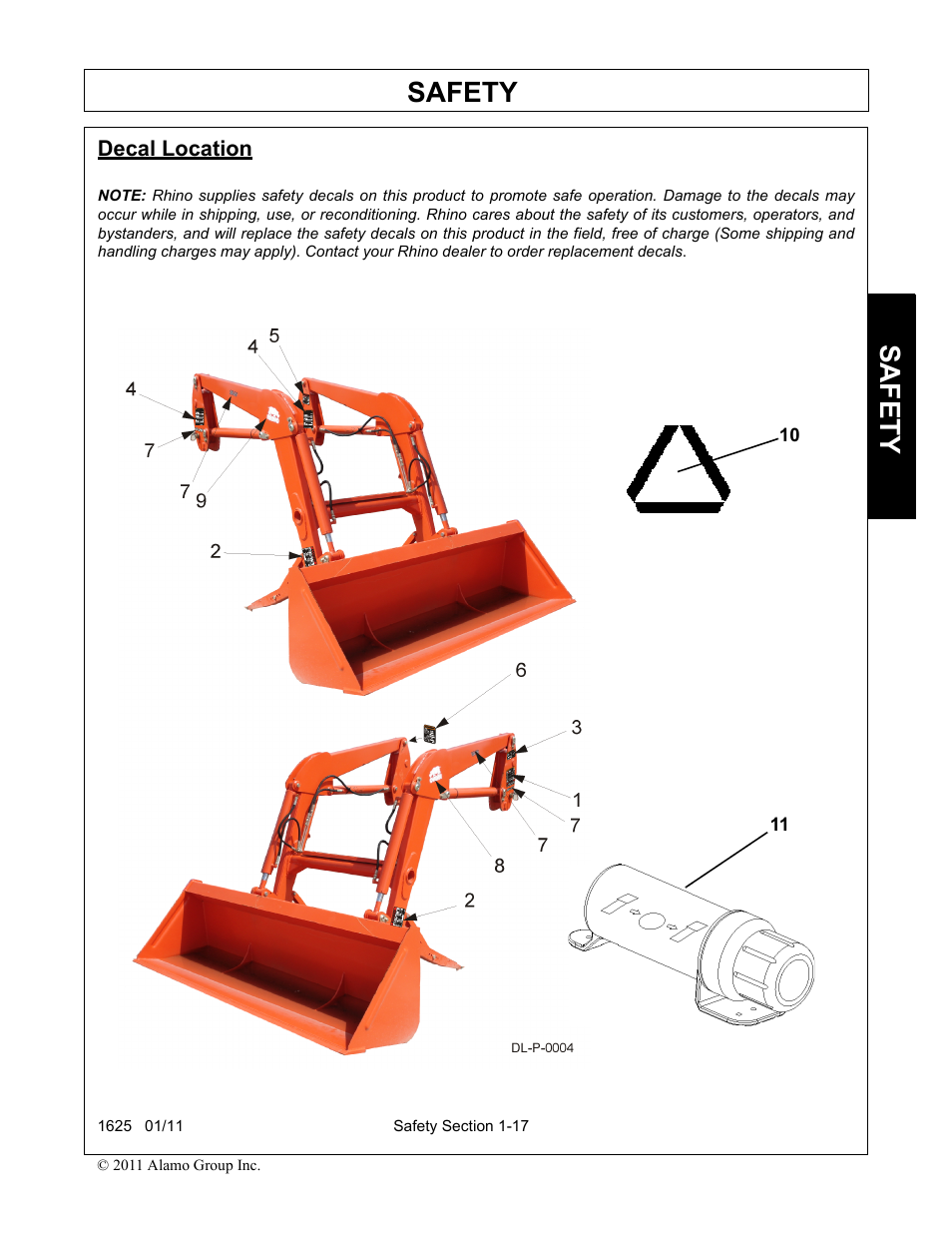 Decal location, Decal location -17, Safety | Rhinotek F-4243C User Manual | Page 21 / 112