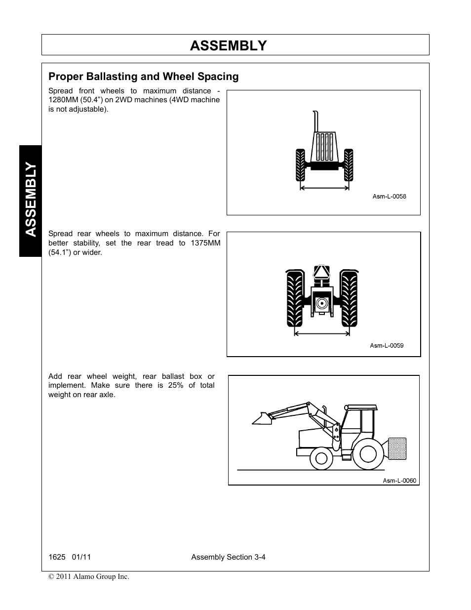 Proper ballasting and wheel spacing, Proper ballasting and wheel spacing -4, Assembly | Assembl y | Rhinotek F-4243C User Manual | Page 38 / 112