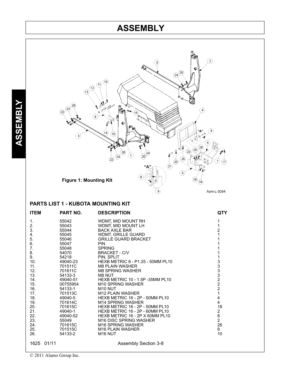 55042 wdmt, mid mount rh 1, 55043 wdmt, mid mount lh 1, 55044 back axle bar 2 | 55045 wdmt, grille guard 1, 55046 grille guard bracket 1, 55047 pin 1, 55048 spring 1, 54070 bracket - c/v 1, 54218 pin, split 1, 49040-23 hexb metric 8 - p1.25 - 50mm pl10 3 | Rhinotek F-4243C User Manual | Page 42 / 112