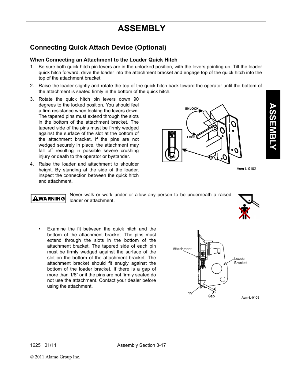 Connecting quick attach device (optional), Connecting quick attach device (optional) -17, Assembly | Assembl y | Rhinotek F-4243C User Manual | Page 51 / 112