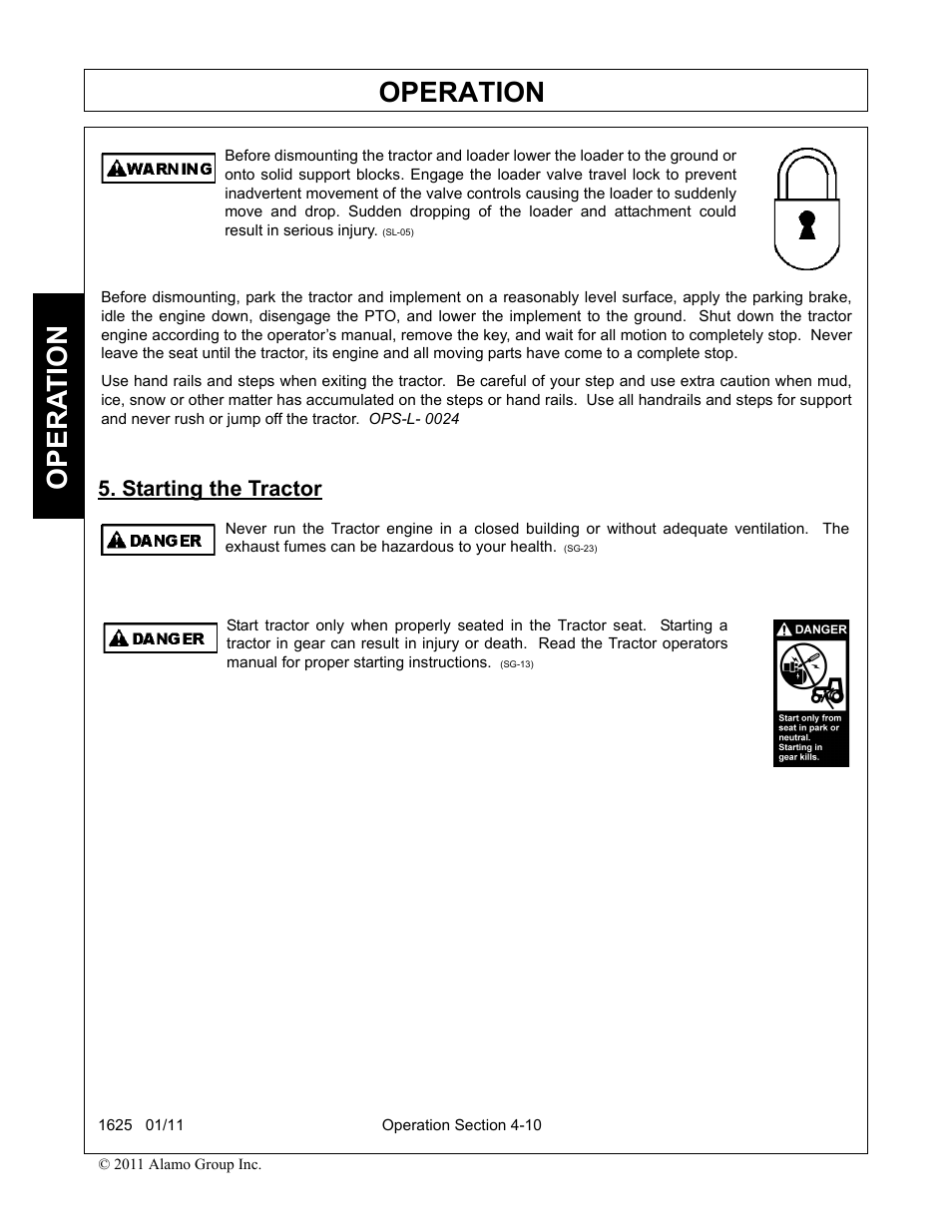 Starting the tractor, Starting the tractor -10, Operation | Opera t ion | Rhinotek F-4243C User Manual | Page 64 / 112