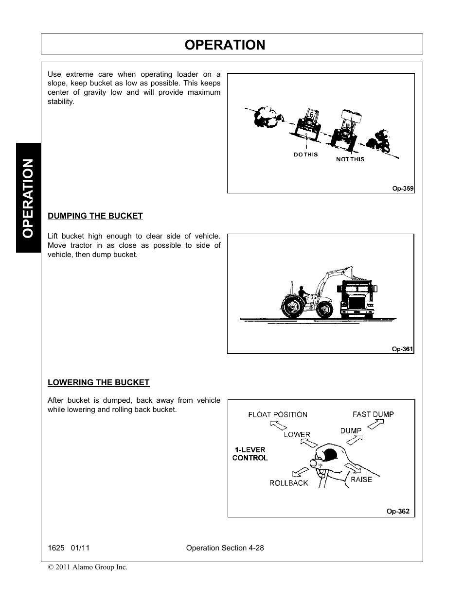 Lowering the bucket, Operation, Opera t ion | Rhinotek F-4243C User Manual | Page 82 / 112