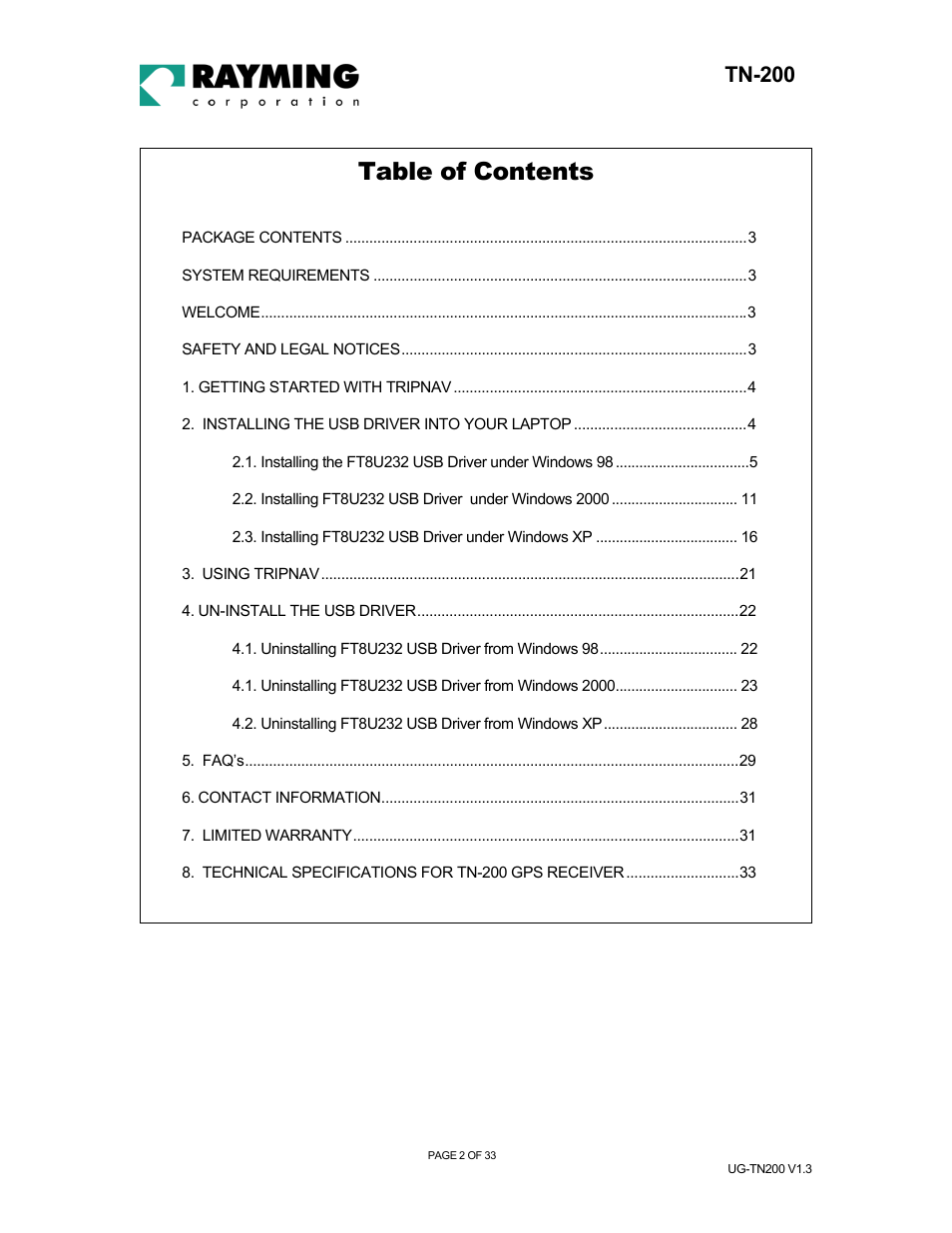 Rayming TN-200 User Manual | Page 2 / 33