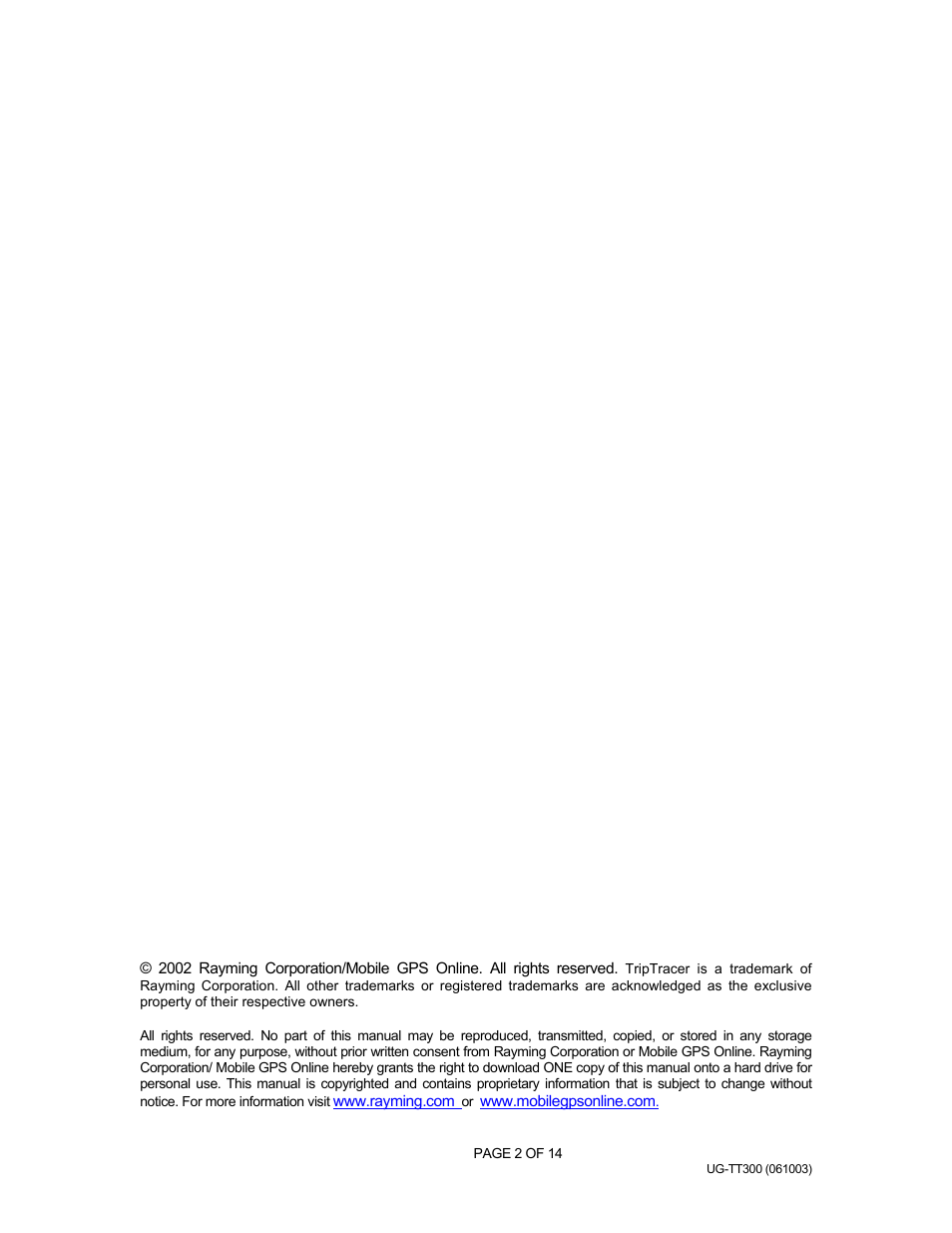 Gpstrackp - tt-300 | Rayming v1.0 User Manual | Page 2 / 14