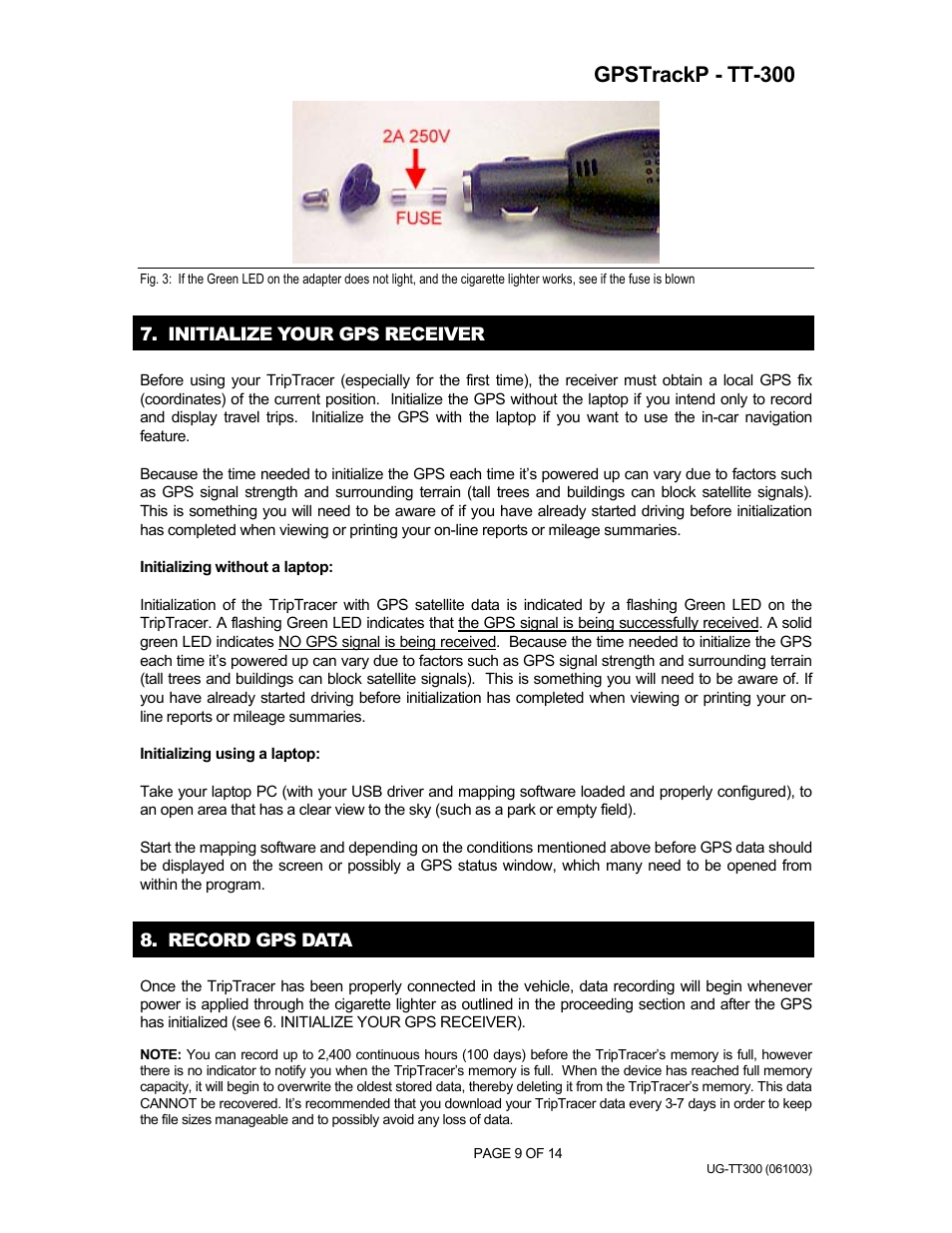 Initialize your gps receiver, Record gps data, Gpstrackp - tt-300 | Rayming v1.0 User Manual | Page 9 / 14