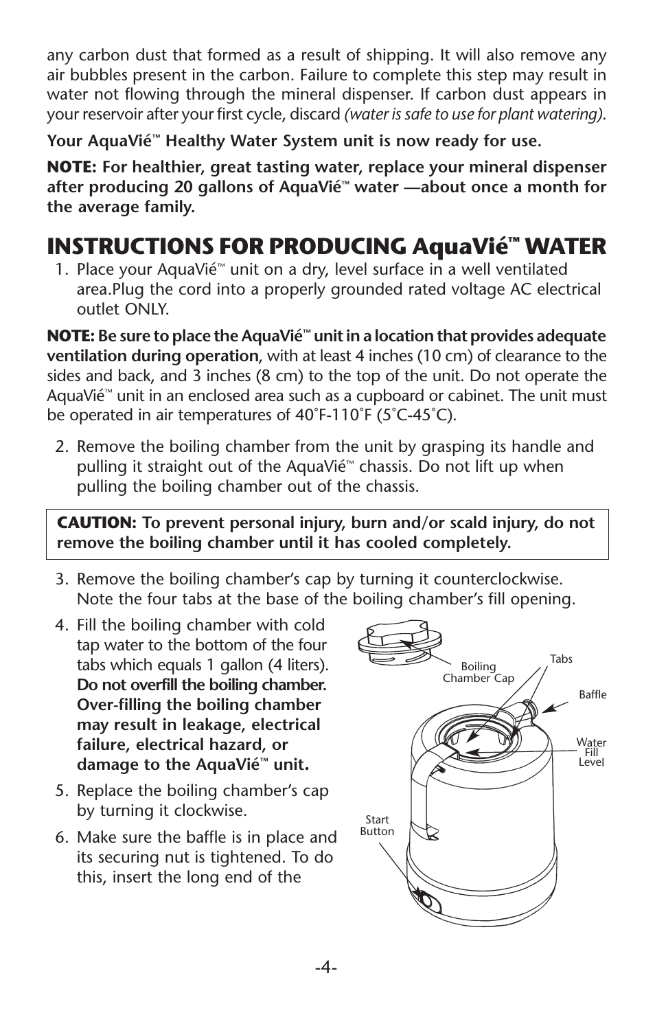 Instructions for producing aquavié, Water | Regal Ware W15120 User Manual | Page 7 / 12