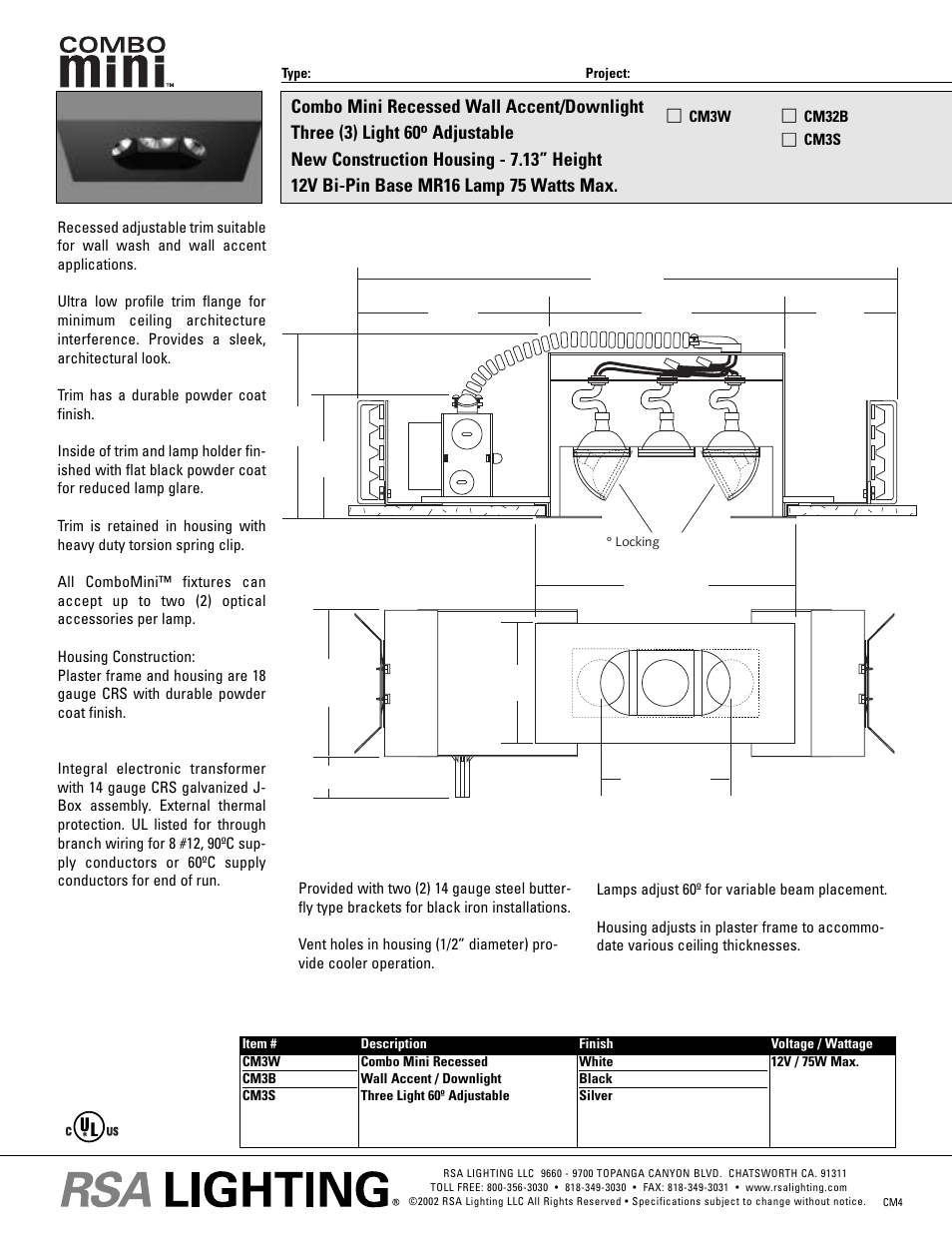 RSA Lighting Combo Mini CM3B User Manual | 1 page