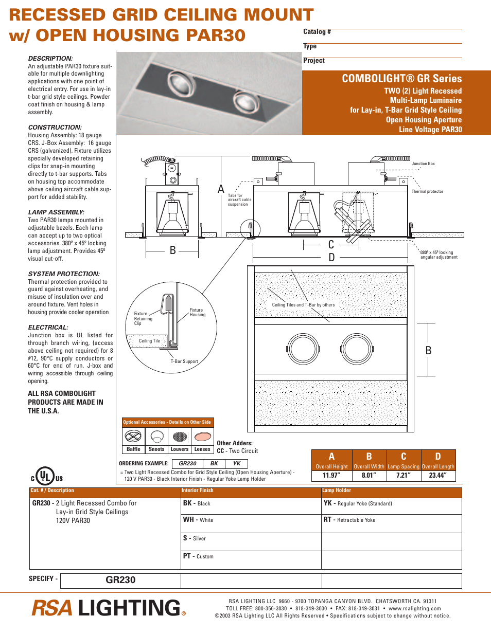 RSA Lighting PAR30 User Manual | 1 page