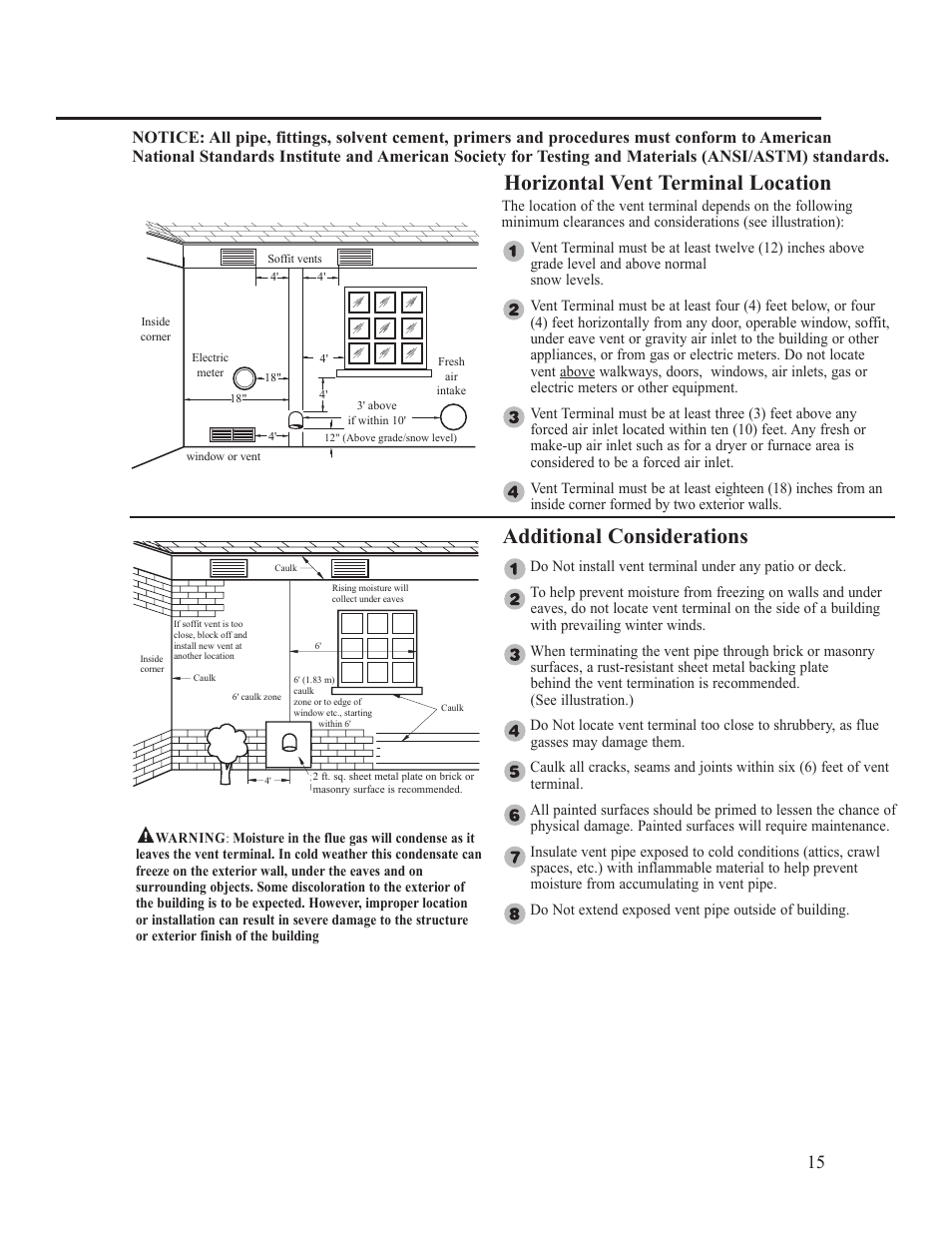 Additional considerations, Horizontal vent terminal location | Ruud PowerVent AP14236 User Manual | Page 15 / 36
