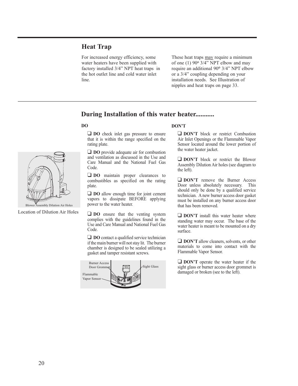 During installation of this water heater, Heat trap | Ruud PowerVent AP14236 User Manual | Page 20 / 36