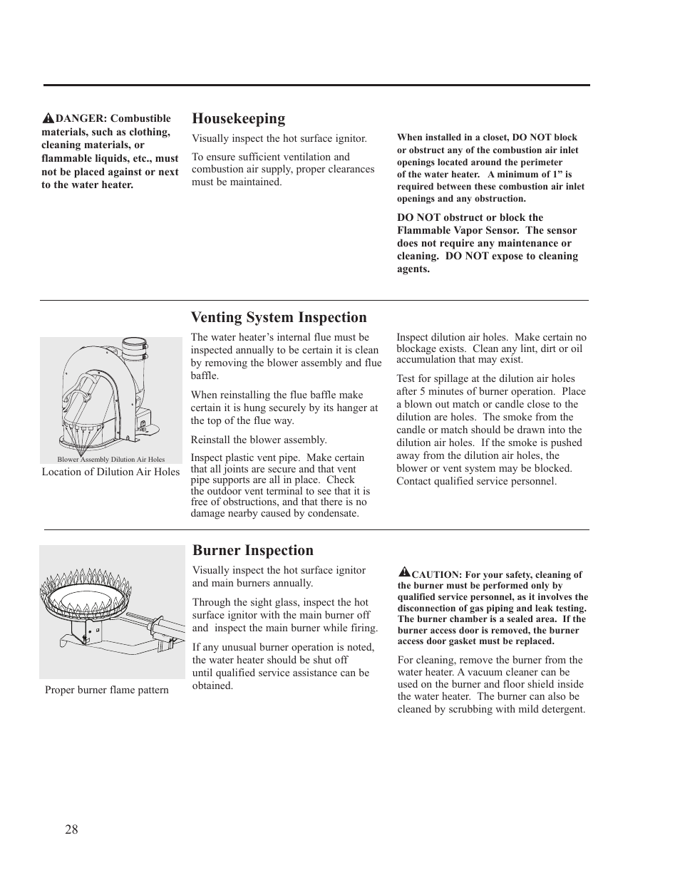 Housekeeping, Burner inspection, Venting system inspection | Ruud PowerVent AP14236 User Manual | Page 28 / 36
