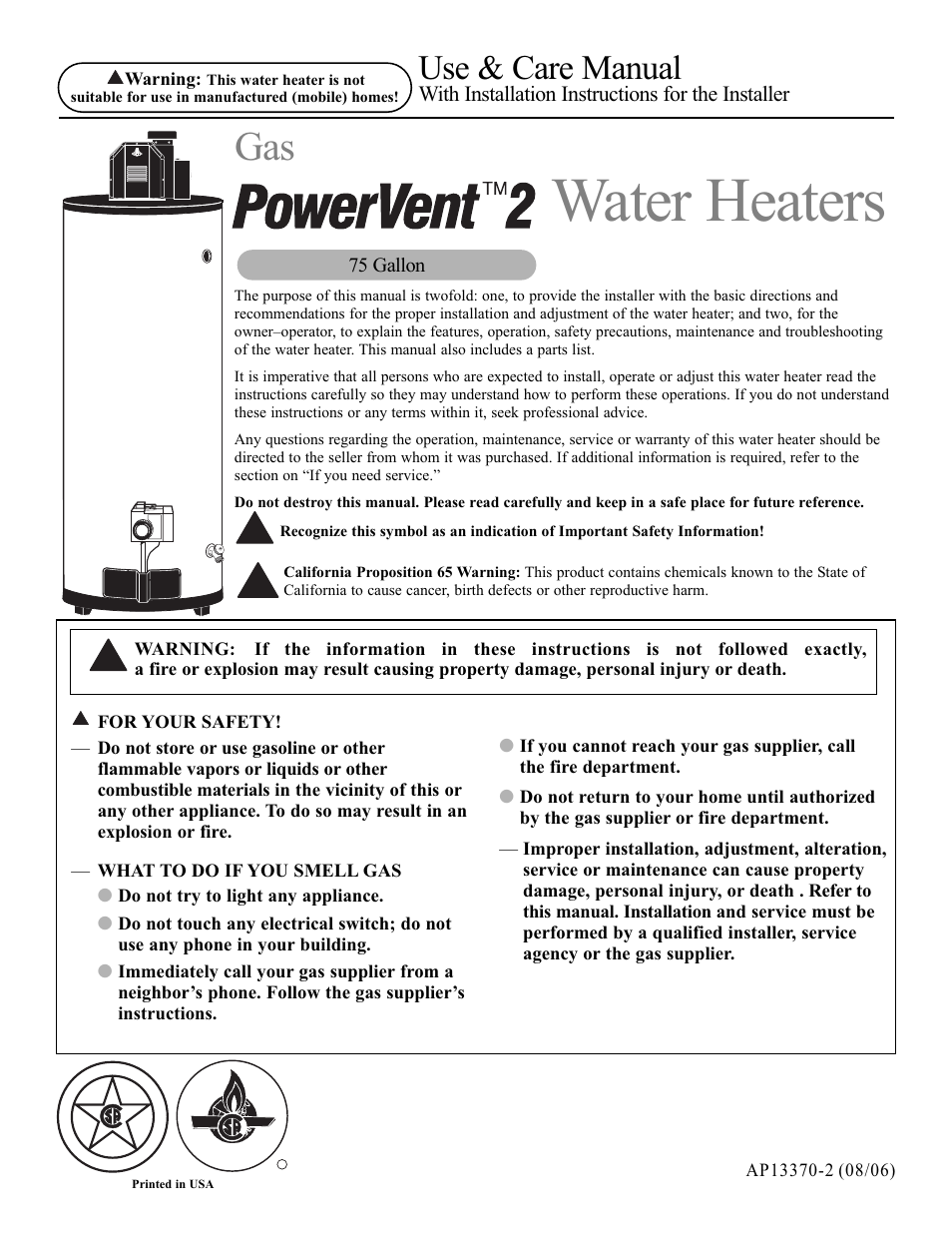 Ruud PowerVent 2 AP13370-2 User Manual | 28 pages