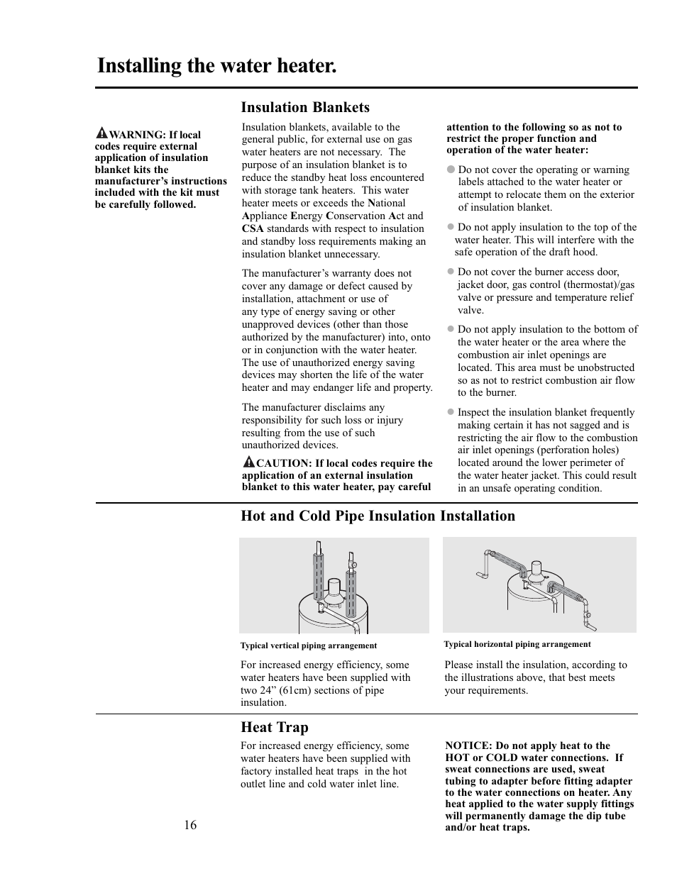 Installing the water heater, Insulation blankets | Ruud PowerVent 2 AP13370-2 User Manual | Page 16 / 28