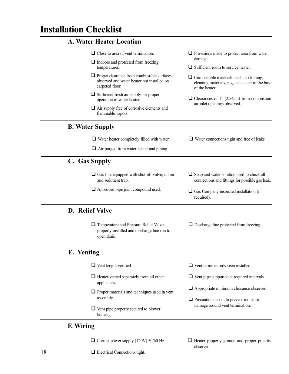Installation checklist, F. wiring | Ruud PowerVent 2 AP13370-2 User Manual | Page 18 / 28