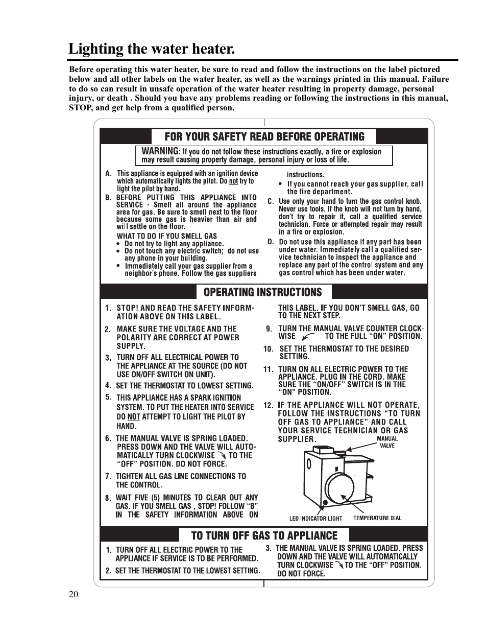 Lighting the water heater | Ruud PowerVent 2 AP13370-2 User Manual | Page 20 / 28