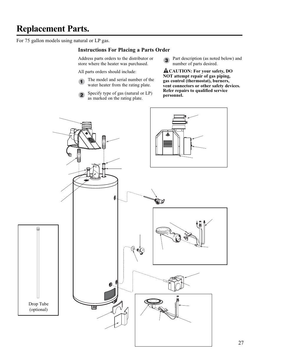 Replacement parts, Instructions for placing a parts order | Ruud PowerVent 2 AP13370-2 User Manual | Page 27 / 28