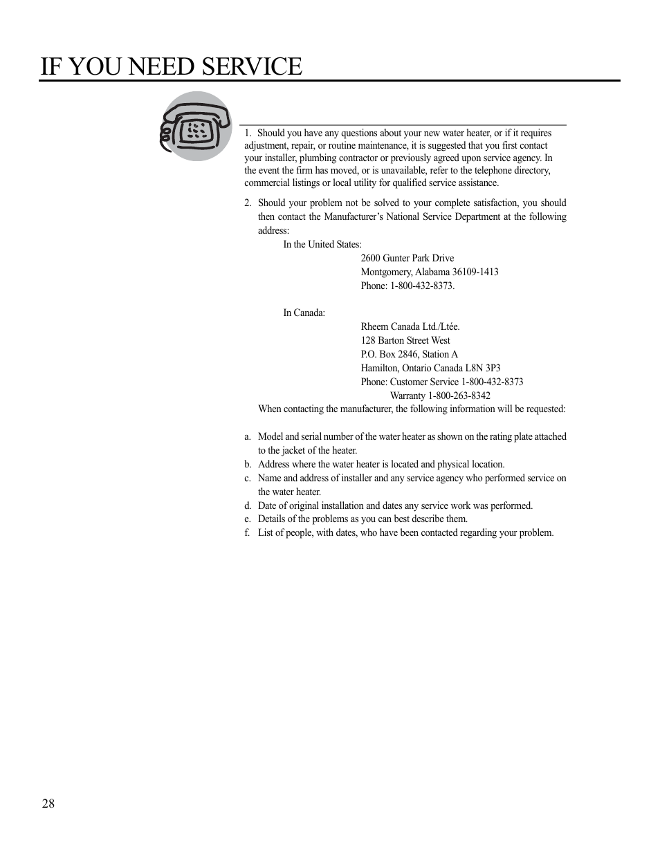 If you need service | Ruud PowerVent 2 AP13370-2 User Manual | Page 28 / 28