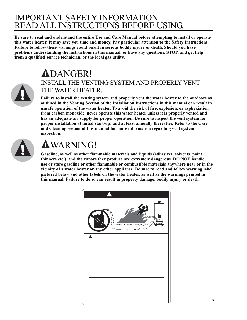 Danger, Warning | Ruud PowerVent 2 AP13370-2 User Manual | Page 3 / 28