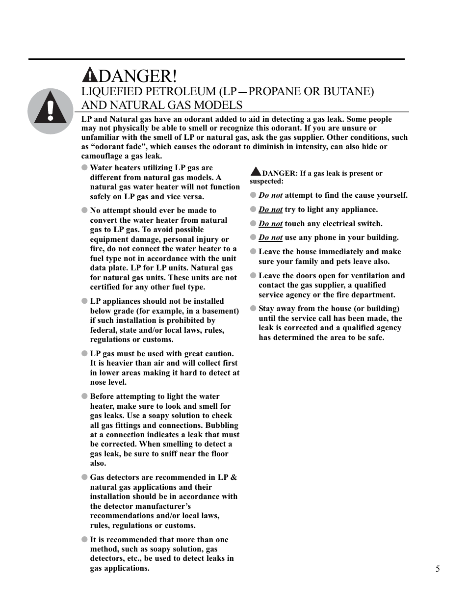 Danger | Ruud PowerVent 2 AP13370-2 User Manual | Page 5 / 28