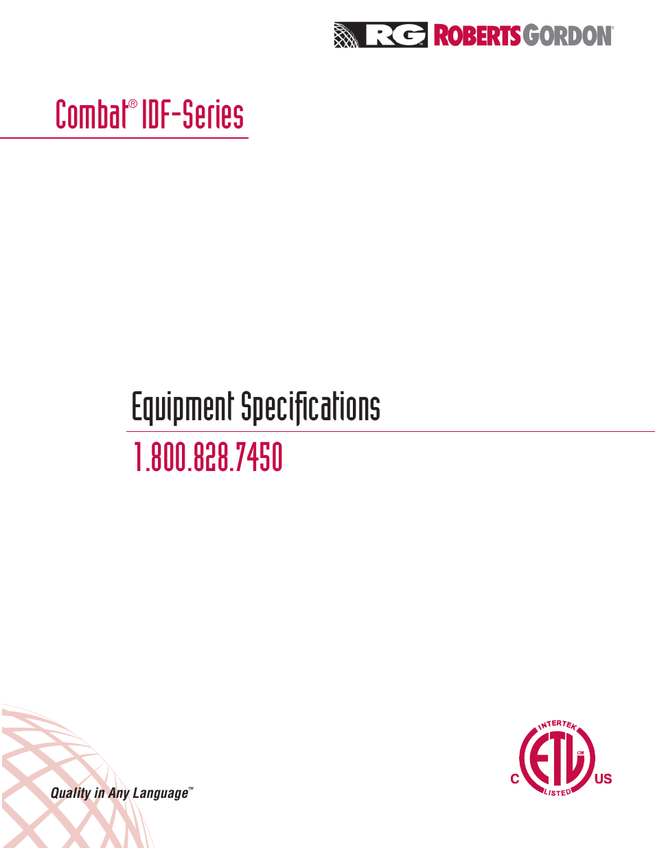 Roberts Gorden Combat IDF-Series User Manual | 6 pages