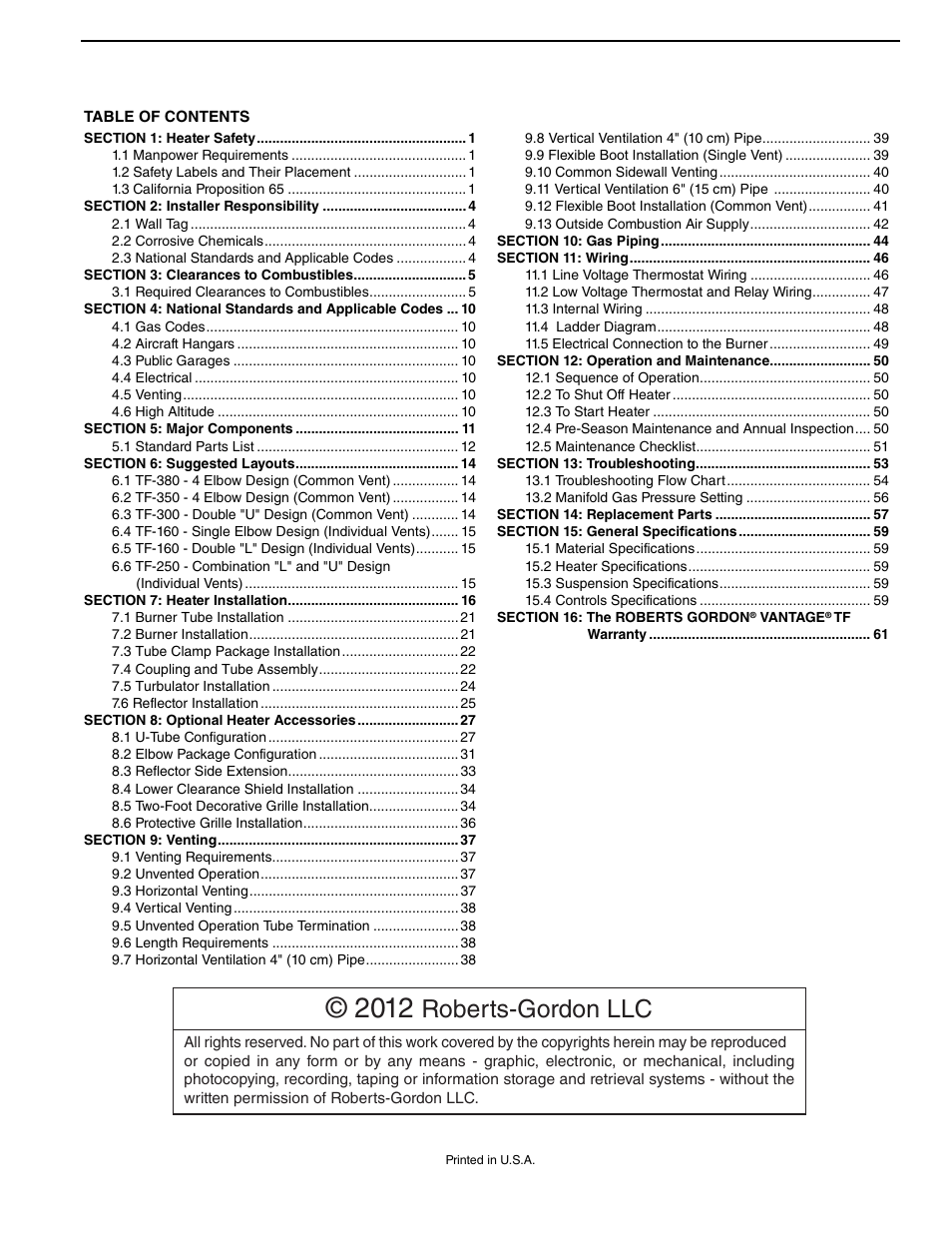 Roberts Gorden Vantage twin Fire Unitary Infrared Heater TF-250 User Manual | Page 3 / 72