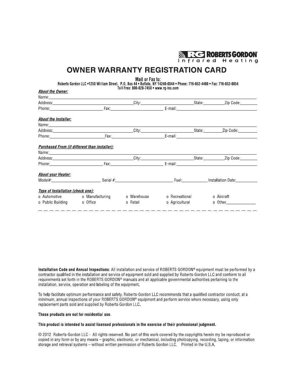 Roberts Gorden Vantage twin Fire Unitary Infrared Heater TF-250 User Manual | Page 69 / 72