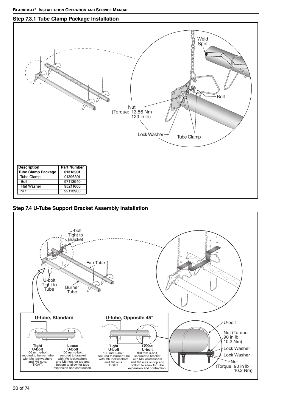 4 u-tube support bracket assembly, Installation | Roberts Gorden Vacuum Assisted Linear User Manual | Page 36 / 84