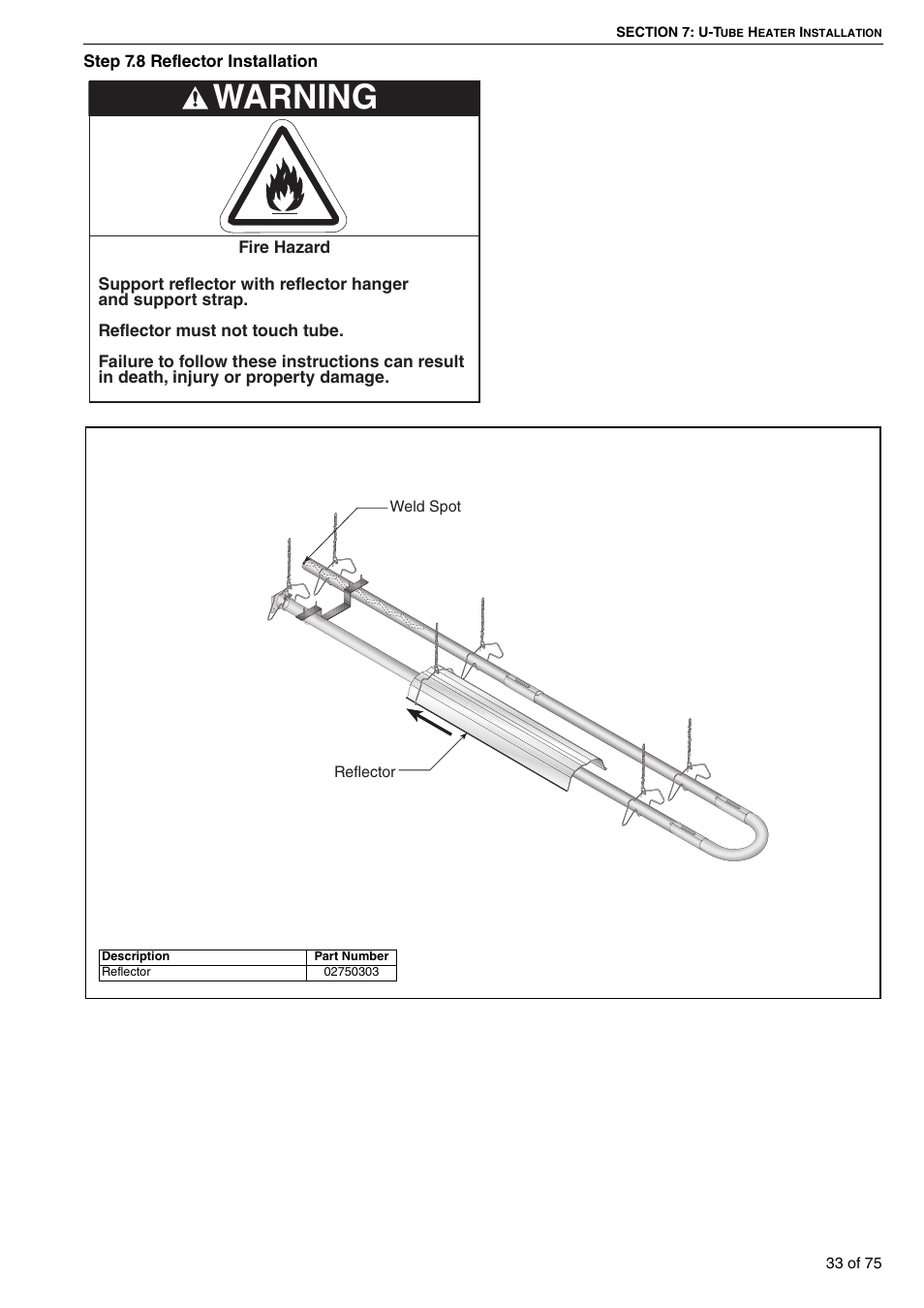 8 reflector installation, Warning | Roberts Gorden Vacuum Assisted Linear User Manual | Page 39 / 84