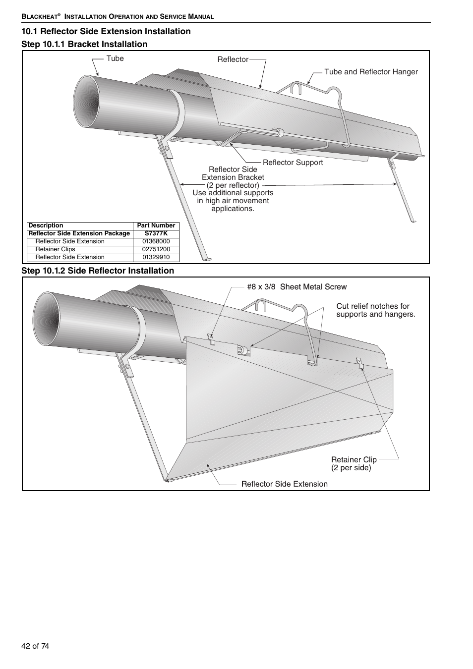 1 reflector side extension installation | Roberts Gorden Vacuum Assisted Linear User Manual | Page 48 / 84