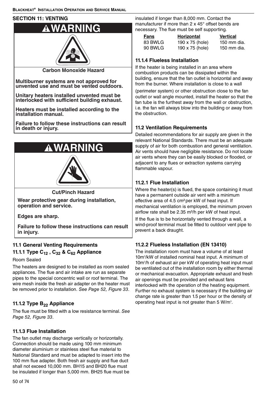 Section 11: venting, Warning | Roberts Gorden Vacuum Assisted Linear User Manual | Page 56 / 84
