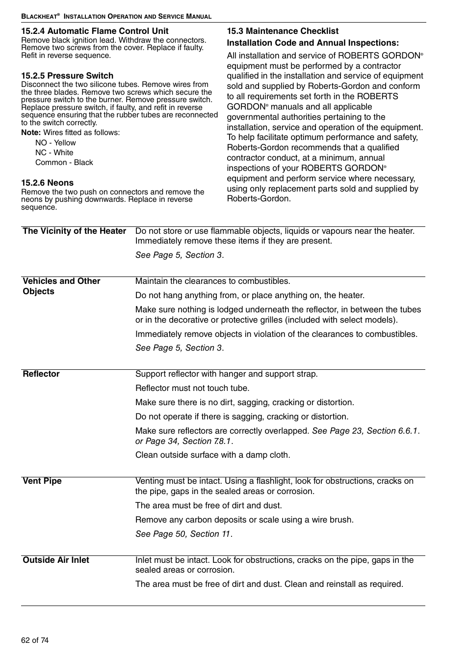 3 maintenance checklist | Roberts Gorden Vacuum Assisted Linear User Manual | Page 68 / 84