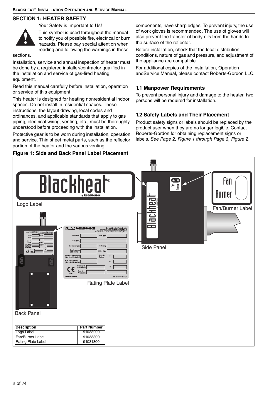 Section 1: heater safety | Roberts Gorden Vacuum Assisted Linear User Manual | Page 8 / 84