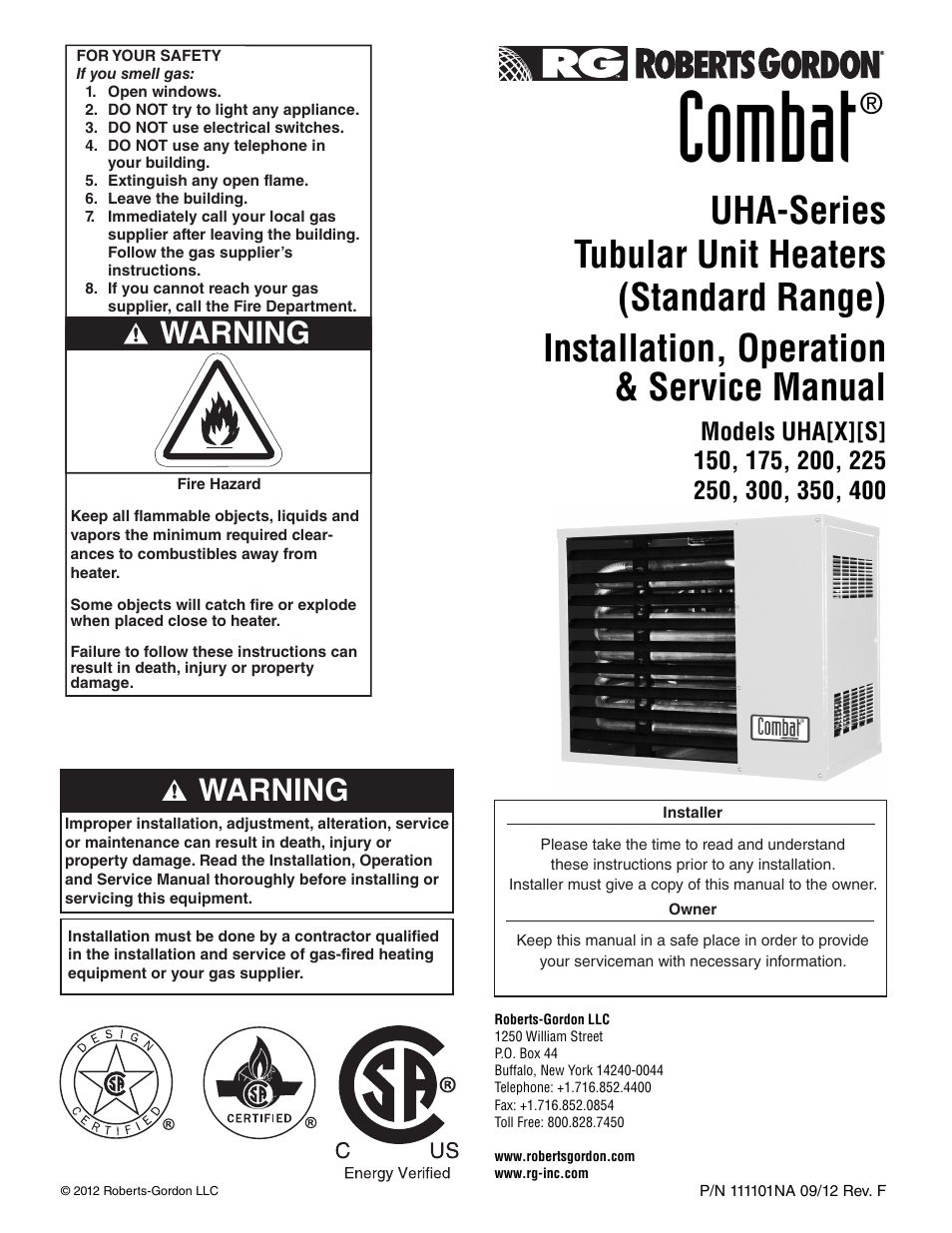 Roberts Gorden 175 User Manual | 62 pages