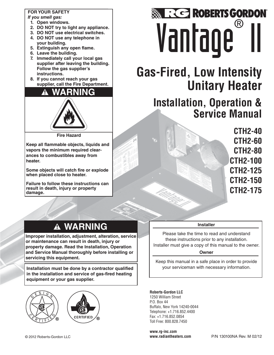 Roberts Gorden CTH2-125 User Manual | 68 pages