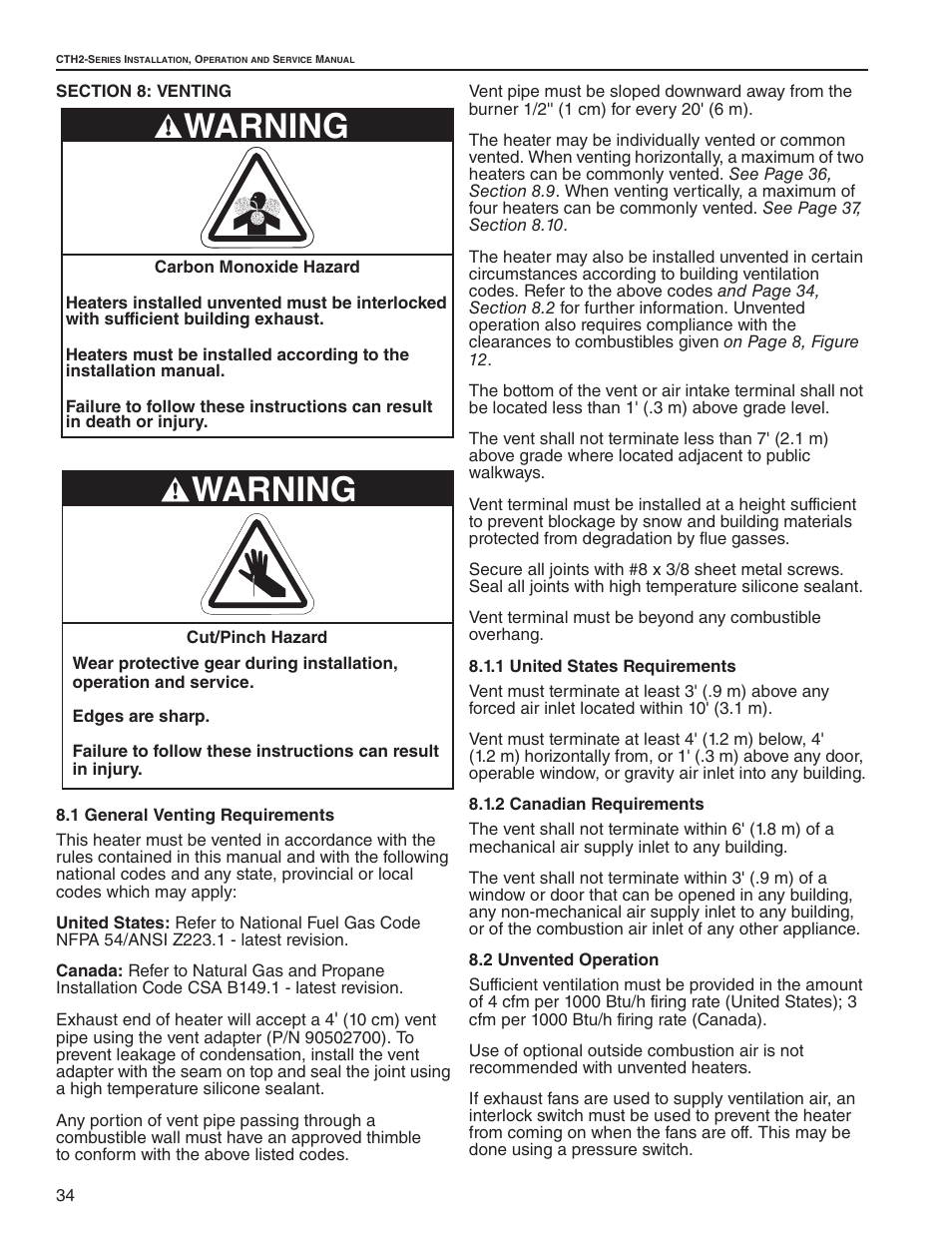 Warning | Roberts Gorden CTH2-125 User Manual | Page 40 / 68
