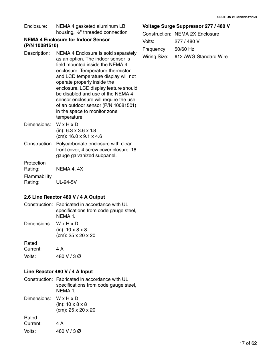 6 line reactor 480 v / 4 a output | Roberts Gorden 10081601NA Rev H 12/11 User Manual | Page 23 / 70