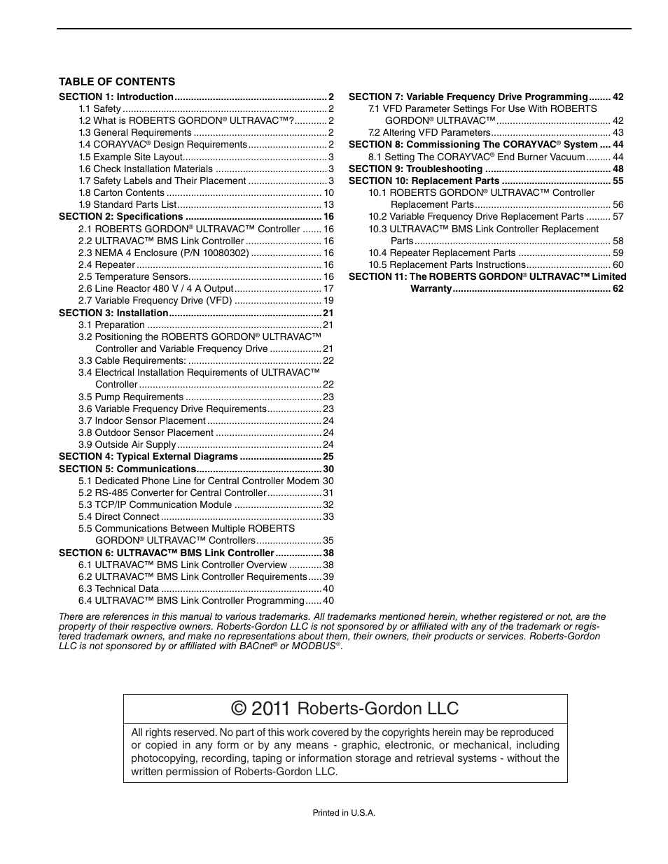 Roberts-gordon llc | Roberts Gorden 10081601NA Rev H 12/11 User Manual | Page 3 / 70