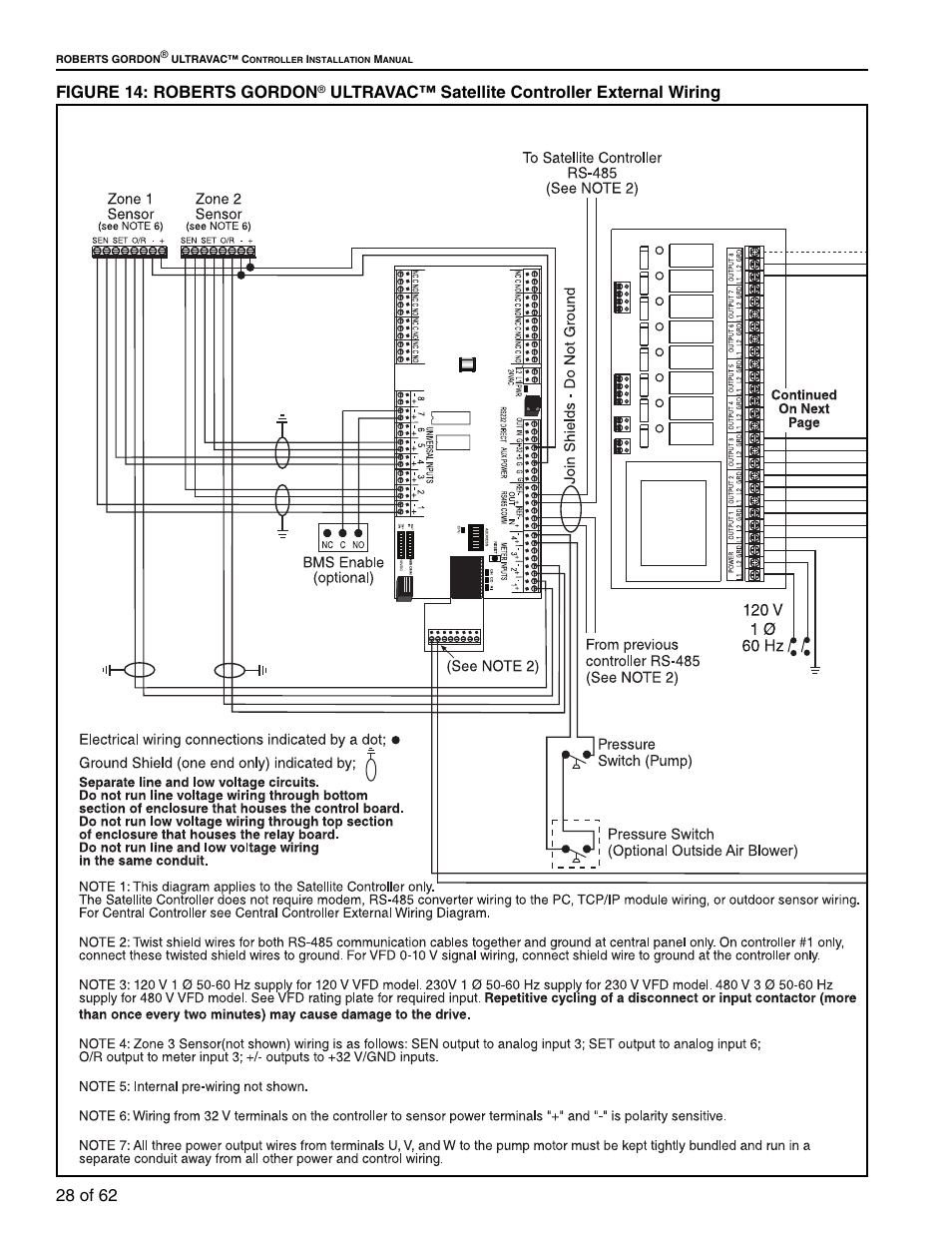 Figure 14: roberts gordon, Ultravac™ satellite controller external wiring | Roberts Gorden 10081601NA Rev H 12/11 User Manual | Page 34 / 70