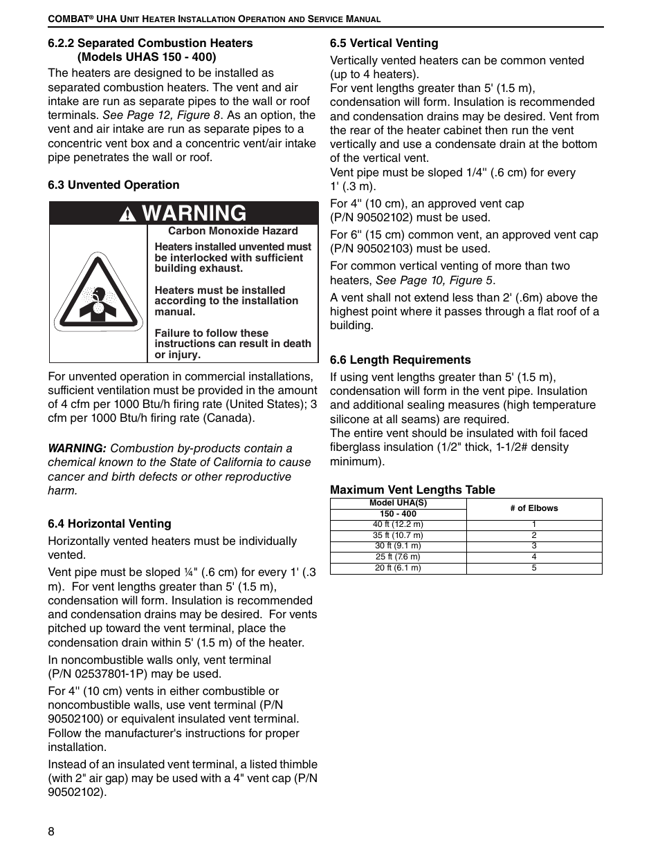 Warning | Roberts Gorden UHA SERIES 200 User Manual | Page 14 / 48