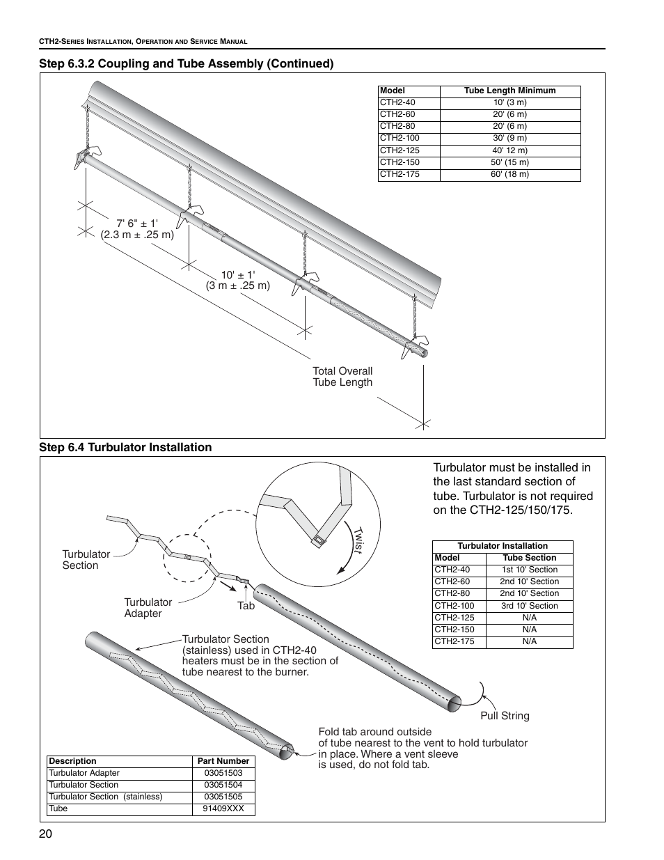 Step 6.3.2 coupling and tube assembly (continued), Step 6.4 turbulator installation, 4 turbulator installation | Section 6.4 | Roberts Gorden Gas-Fired User Manual | Page 26 / 68