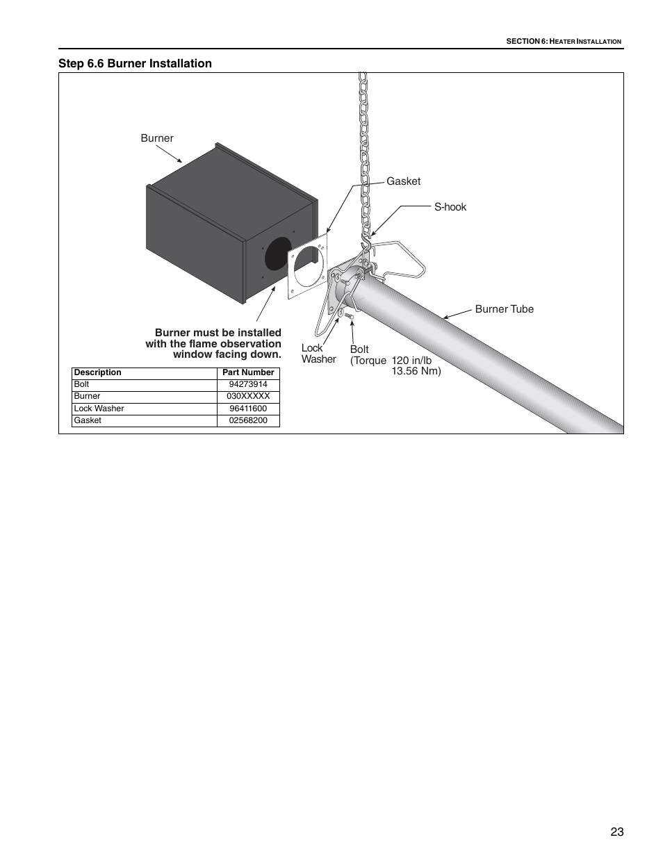 Step 6.6 burner installation, 6 burner installation, 23 step 6.6 burner installation | Roberts Gorden Gas-Fired User Manual | Page 29 / 68