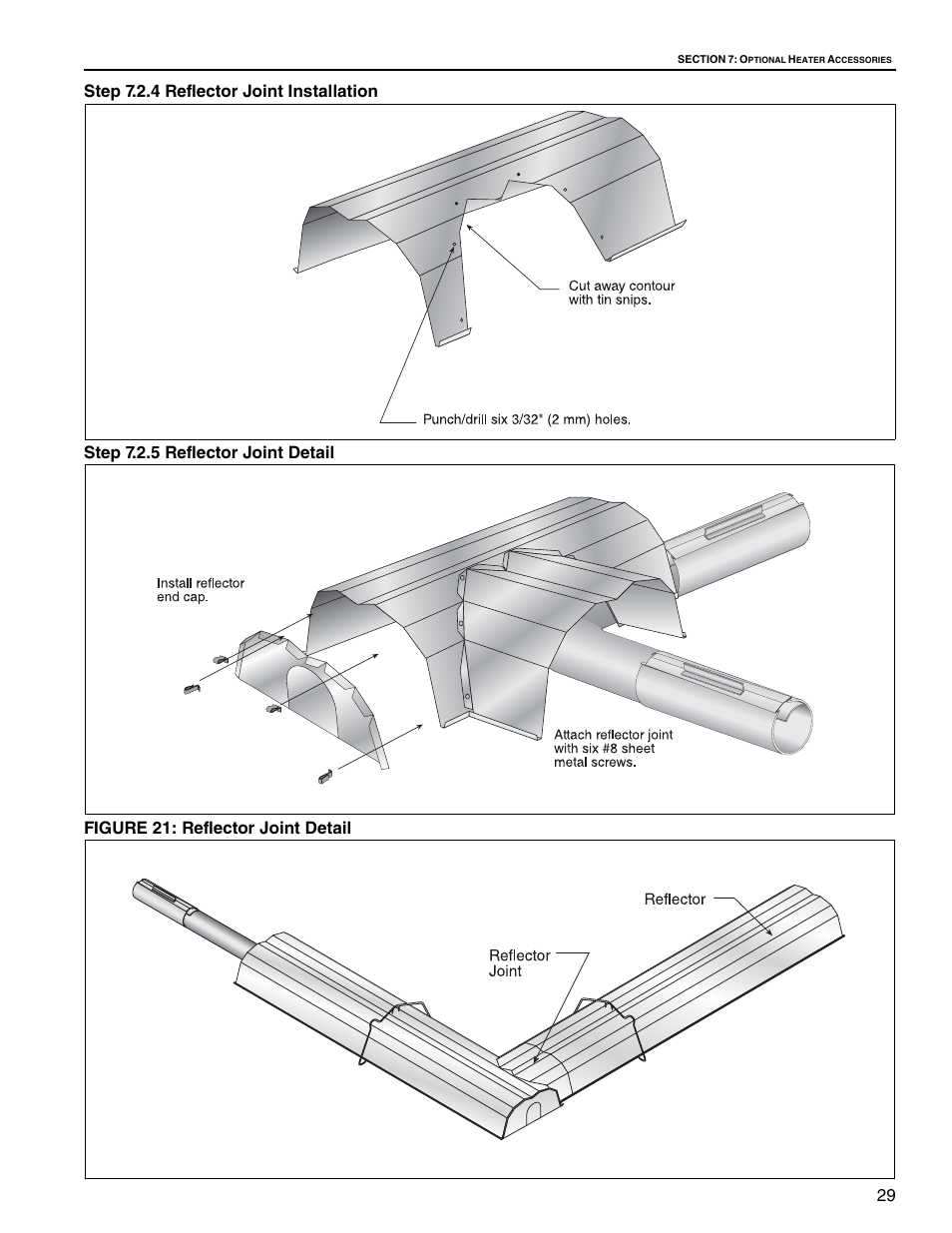 Step 7.2.4 reflector joint installation, Step 7.2.5 reflector joint detail, Figure 21: reflector joint detail | Roberts Gorden Gas-Fired User Manual | Page 35 / 68