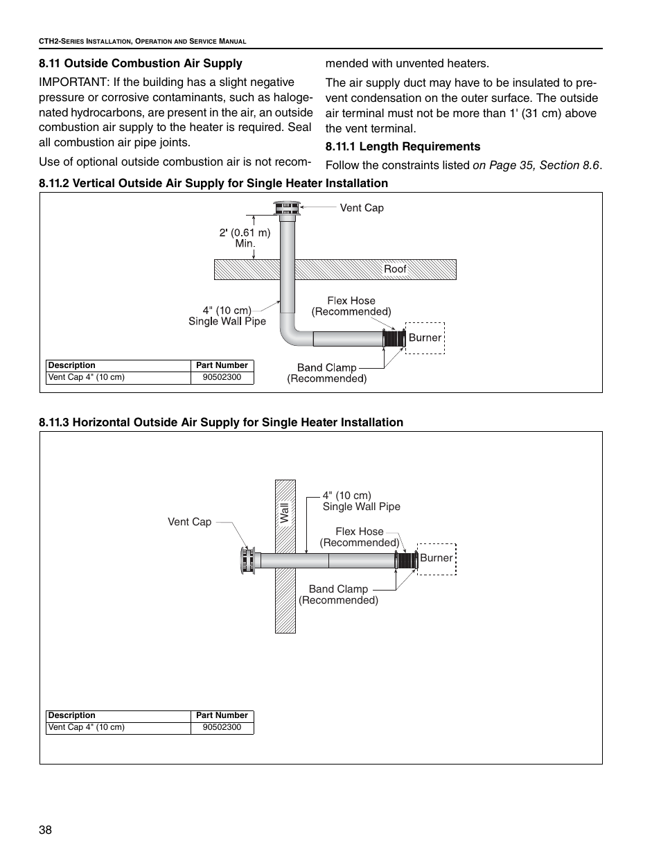 11 outside combustion air supply, 1 length requirements | Roberts Gorden Gas-Fired User Manual | Page 44 / 68