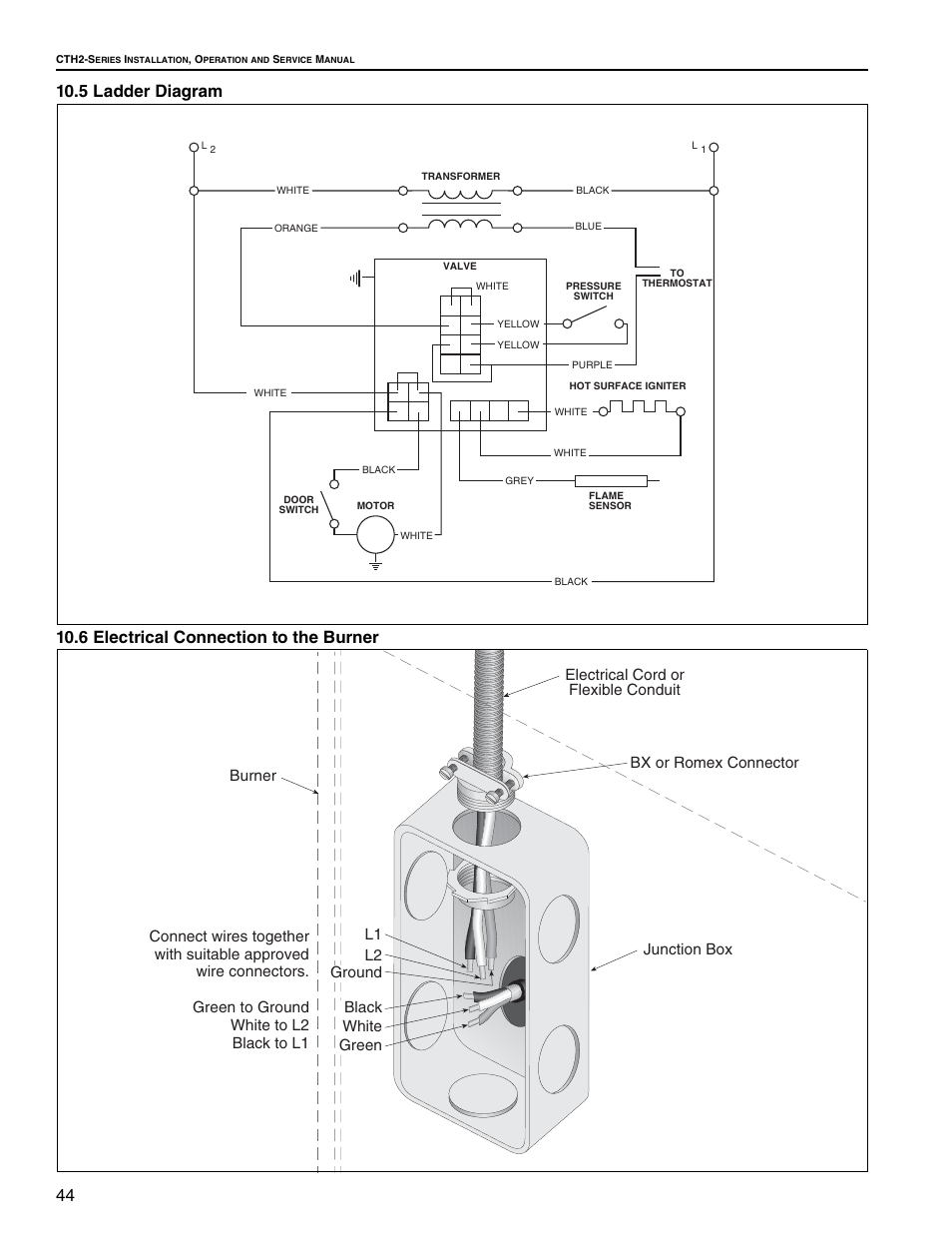 5 ladder diagram, 6 electrical connection to the burner | Roberts Gorden Gas-Fired User Manual | Page 50 / 68