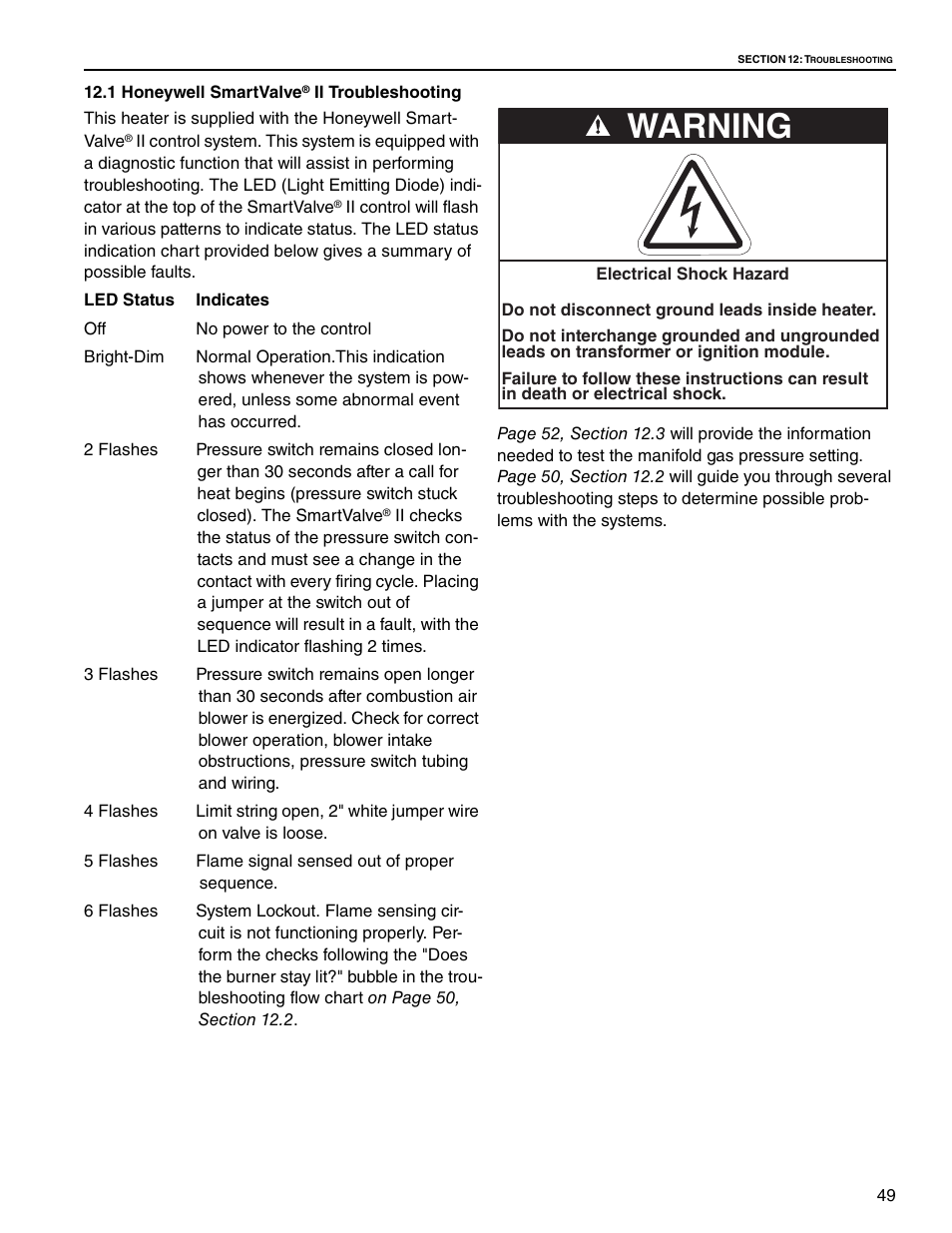 1 honeywell smartvalve® ii troubleshooting, 1 honeywell smartvalve, Warning | Roberts Gorden Gas-Fired User Manual | Page 55 / 68