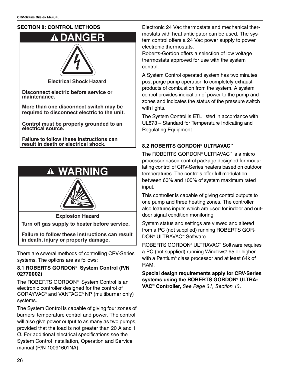 Danger, Warning | Roberts Gorden CRV-B-4 User Manual | Page 32 / 40