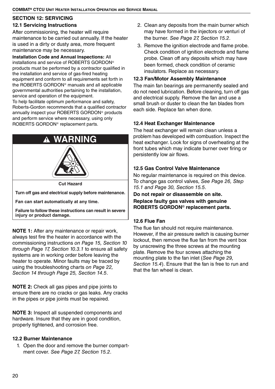 Warning | Roberts Gorden CTCU 27 User Manual | Page 26 / 40