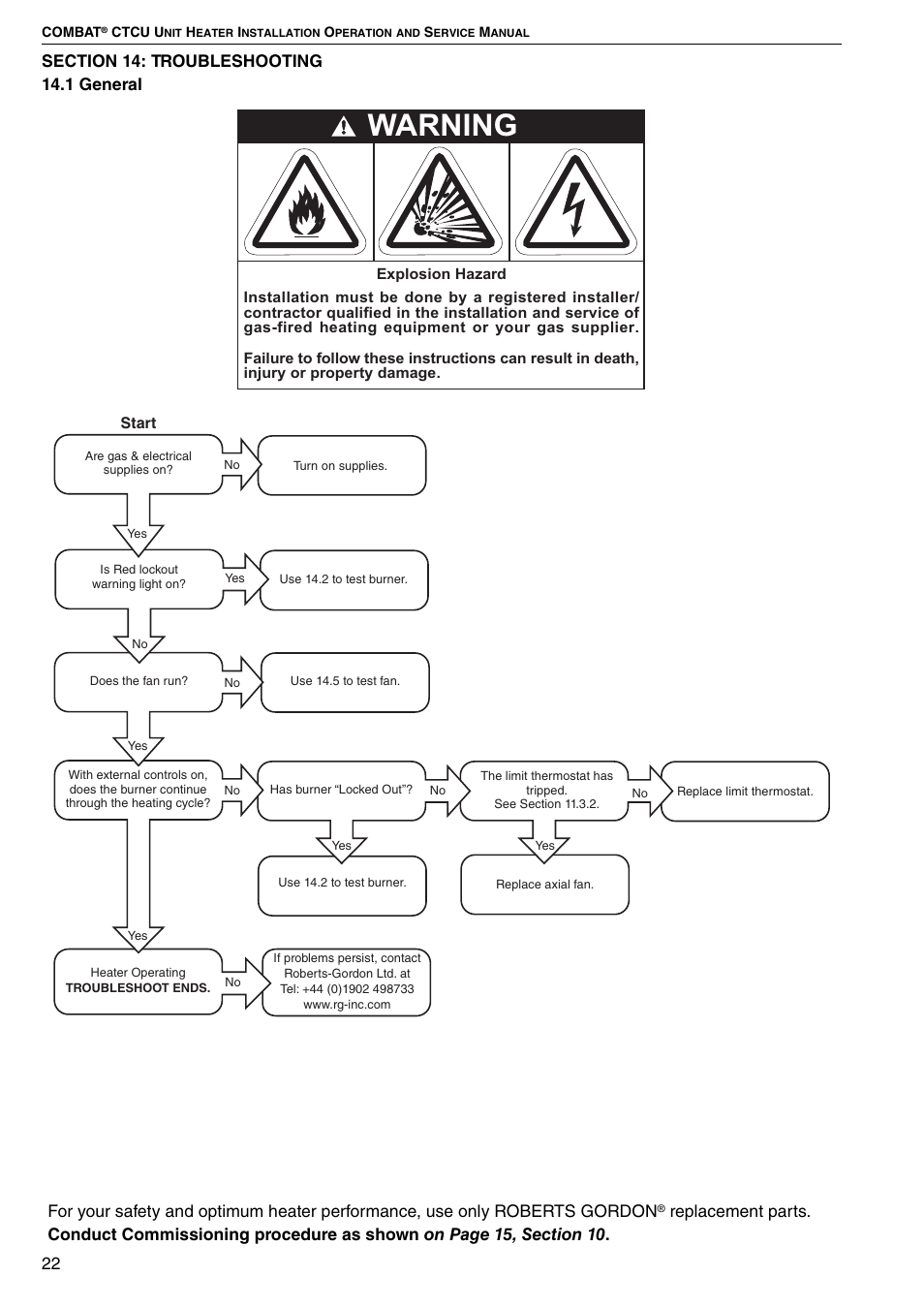 Warning | Roberts Gorden CTCU 27 User Manual | Page 28 / 40